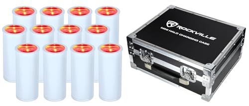Rockville 12 Pack MINI Halo White Rechargeable DJ Wash Lights, RGBWA+UV