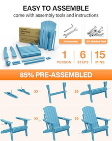 POWERWOOD Adirondack Chair with Cup Holder: Adirondack Chairs set of 4 Plastic HDPE Material Furniture - Composite Fire Pit Chairs Foldable for Outdoor/Backyard/Garden/Lawn/Deck/Porch/Patio