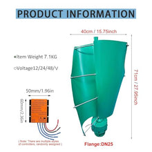 Wind Turbine Generator Kit, 14000W 12V/24V/48V 2 Blade Portable Vertical Helix Wind Power Turbine Generator Kit with Charge Controller, Nature Power System for Marine RV Home Industrial Energy(Teal,12