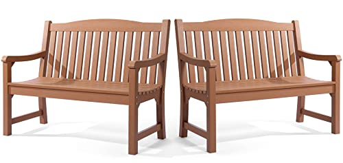 hOmeQomi Outdoor Bench Set of 2 All Weather Resistant Patio Garden Bench Teak