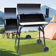 Twin Barrel Outdoor Cart BBQ Grill, Charcoal Smoker Grill with Wheels for Backyard Party 5+ People