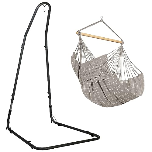 LA SIESTA® Large Comfort Domingo Hammock Chair & Steel Stand - Weatherproof, Hanging Hammock Chair with Stand - Indoor Outdoor Swinging Chair, Bedroom Porch Hammock Swing Chair with Stand - Almond