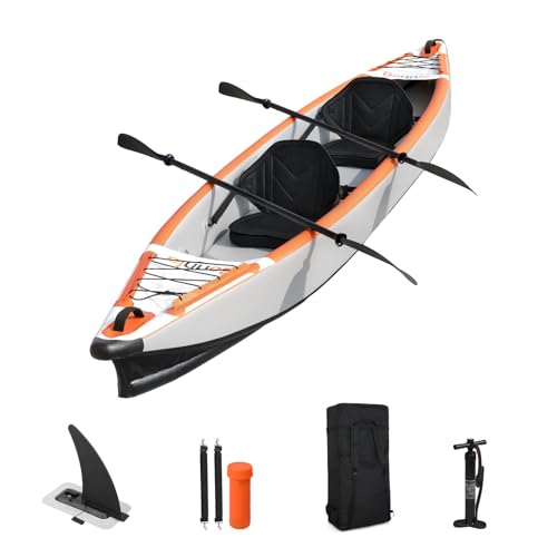 Bonnlo Inflatable Foldable Kayak with Seats and Pump Gray/Orange