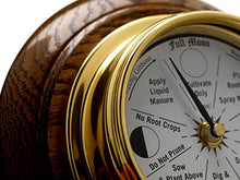 Tabic Classic Brass Moon Gardening Clock Mounted on an English Oak Wall Mount, 21.5cm x 7.5cm