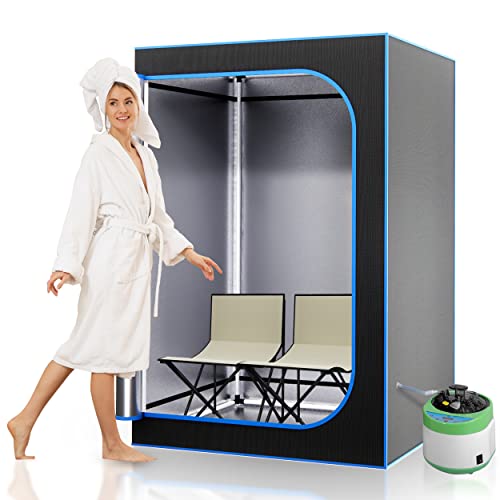 SereneLife Full Size 2 Person Portable Steam Sauna for Detoxification – Personal Home Spa for Home Detox Calm Your Body and Mind, Remote Control, 2 Foldable Chairs,