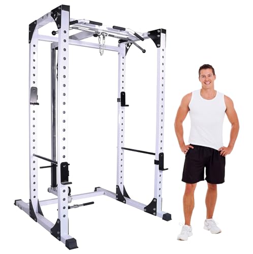 Deltech Fitness Heavy Duty Squat Rack with LAT Attachment 1000 lb Capacity