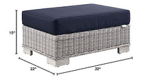Modway Conway Outdoor Patio Wicker Rattan Ottoman in Light Gray Navy