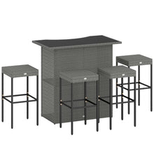 Outsunny 5 Piece Wicker Outdoor Bar Set with Glass Table Top Dark Gray