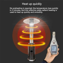 SEAVI Patio Heater, Gas Cylinder Heater with Glass Tube, Stainless Steel Base, and Wheels, Propane Commercial Outdoor Heater, Round Reflector Shield