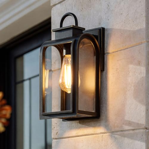 Urban Ambiance Luxury Craftsman Outdoor Pendant Light, Medium Size: 15" H x 9.5" W, with Tudor Style Elements, Highly-Detailed Design, High-End Black Silk Finish and Water Glass, UQL1250