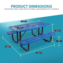 MATONELL 6ft Outdoor Picnic Table Rectangular Steel with Umbrella Hole Heavy Duty Carbon Steel Patio Garden Park Camping Table Weather-Resistant (Blue)