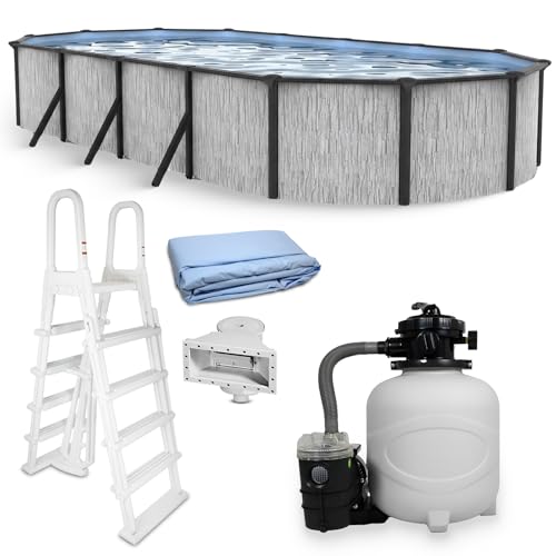 Blue Wave Sevilla 12x24-ft Oval 52-in Deep Hard Sided Steel Frame Above Ground Pool with 6-in Steel Top Seats, 0.5 HP Sand Filter System, Ladder, Skimmer & Liner – 6,300 Gallon Cap for Family Use