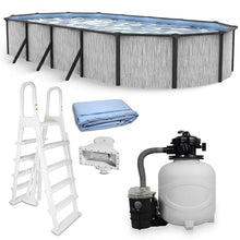 Blue Wave Sevilla 12x24-ft Oval 52-in Deep Hard Sided Steel Frame Above Ground Pool with 6-in Steel Top Seats, 0.5 HP Sand Filter System, Ladder, Skimmer & Liner – 6,300 Gallon Cap for Family Use