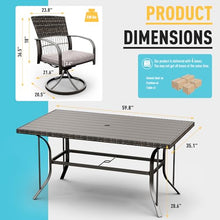Pamapic 7 Piece Patio Dining Set for 6 with Swivel Rocker Chairs and Iron Slats Table Top Grey