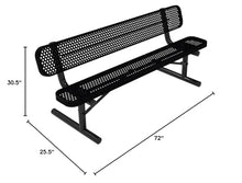 COATEDOUTDOORFURNITURE Bench, Black, Punched, 6Ft, with Back, Portable