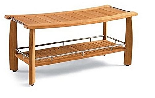 TeakStation Grade A Teak Wood Outdoor Garden Luxurious 42" Estate-Size Teak Double Shower Backless Bench