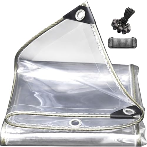 DAZULI Thicken Clear Tarp Waterproof with Grommets Heavy Duty Garden Clear Vinyl PVC Tarp Plant Cover Insulation Shed Cloth for Covering Garden Plant Camping Supplies(Size:5x6m/16x19ft,Color:Clear)