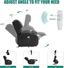 HTERWQEA Black Power Lift Recliner with Massage Heating & USB Ports