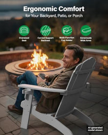 YEFU Oversized Adirondack Chair with Cup-Holder - Grey