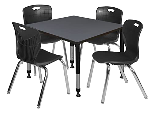 212 Main Kee 42" Adjustable Classroom Table Grey & 4 Andy Stack Chairs Black