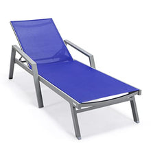 LeisureMod Marlin Grey Aluminum Outdoor Chaise Lounge Set with Fire Pit Table Navy Blue