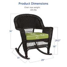 Jeco Rocker Wicker Chair with Green Cushion, Set of 2, Espresso