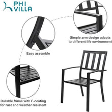 PHI VILLA Stackable Patio Dining Chairs Set of 4,Wrought Iron,Black