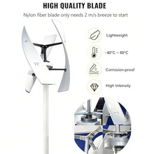 Wind Turbine Generator Kit, 6000W-15000W Portable Vertical Helix Wind Power Turbine Generator, 3 Blade Wind Generator Kit with Charge Controller for Marine RV Home Industrial Energy 10000W-12V