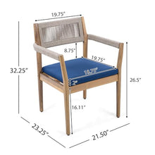 callmego Natural Acacia Wood Outdoor Dining Chairs – Rustic Teak-Look Patio Seating with Woven Rope Accents and Weather-Resistant Cushions (Navy + Teak+ Beige + Acacia Wood + Fabric + Rope-1)