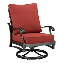 Oakland Living Pair of Black Aluminum Patio Deep Seating Swivel Rocker Club Chairs with Red Cushions