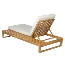 Christopher Knight Home Winlyn Acacia Wood Chaise Lounge Chair with 3-Fold Cushion, Outdoor Chaise Lounge with 4-Position Adjustable Backrest and Side Surface, Slatted Single Lounge, Teak+Cream