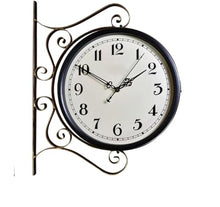 ntumLeap Double Sided Clock Outdoor Clock for Patio, Garage, Area Antique Thermometer Look Train Station Clock Black Two Sided Clock for Indoors/Outdoors