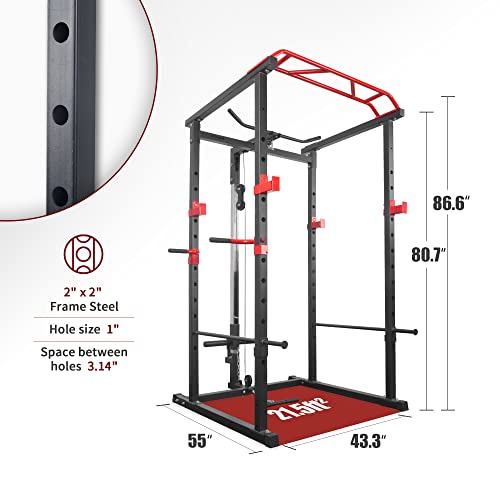 IFAST Power Cage 1000-Pound Capacity Olympic Squat Cage Power Rack with LAT Pull-Down Attachment, Red