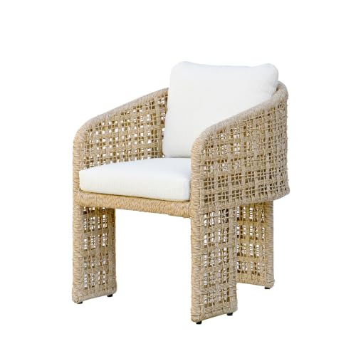 Driftbay Natural Rope Outdoor Dining Chair with White Boucle Cushions