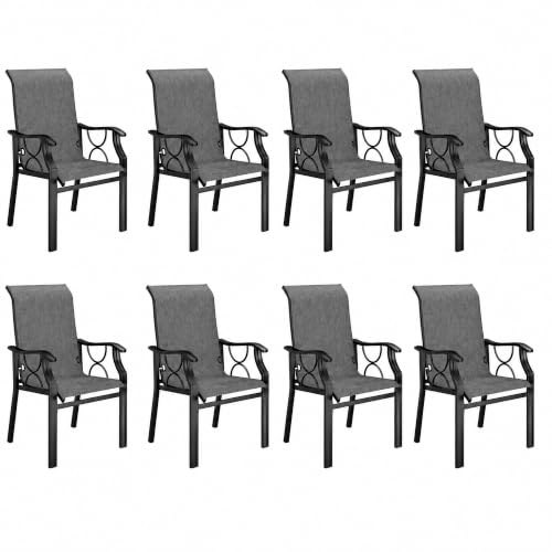 DWVO Patio Dining Chairs Set of 8, Outdoor Dining Chairs with High Back, Quick Dry Textilene Fabric, E-Coated Metal Frame, All Weather Patio Chairs for Backyard, Deck, Lawn, Garden, Grey