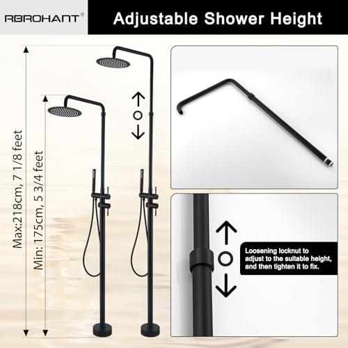 RBROHANT Freestanding Outdoor Shower Adjustable with Rain Shower Head Matte Black