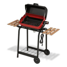 Americana 9325U8.181 Portable Compact Easy Clean 200 Square Inch 3 Heating Zone Electric Cart Grill with Two Folding Tables and Wire Shelf, Red