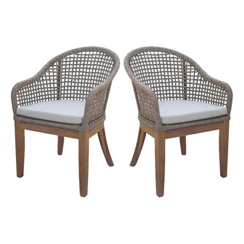 IC INTERNATIONAL CONCEPTS Set of Two Outdoor Teak Patio Dining Chair with Cushions - Natural
