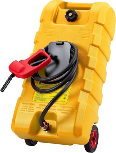 15 Gal Gas Can 2 Pack, HDPE Fuel Caddy on Wheels with Pump, Yellow