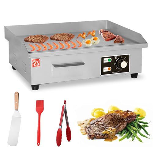 Commercial Electric Griddle 21.6", Electric Countertop Hot Plate BBQ Restaurant Tabletop Flat Top Grill Machine Stainless Steel Grill (110V 1600W(US))