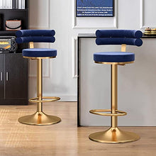 IPSU 360° Swivel Bar Stools Set of 4 Height Adjustable Velvet Blue