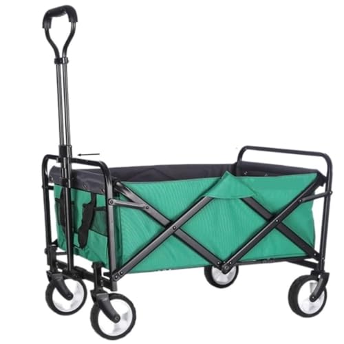 Heavy Duty Folding Wagon Cart, Beach Garden Utility Trolley with Adjustable Handle, Large Capacity, Waterproof, and Rubber Wheels(Grün)