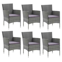 LPERTGFHU 7 Piece Patio Dining Set with Cushions, Outdoor Garden Furniture Includes Table and 6 Chairs, Poly Rattan and Aluminum Frame, Gray
