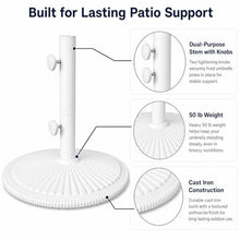 Treasure Garden 50 lb Classic Market Umbrella Base – White Cast Iron – Fits 1.5 Inch Poles