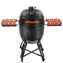 HAUSVITA 23.5‘’ Ceramic Grill, Portable Camping Grill with Cart and Side Shelves, Tabletop Barbecue Grill for Home Party and Outdoor Backyard Cooking, Black