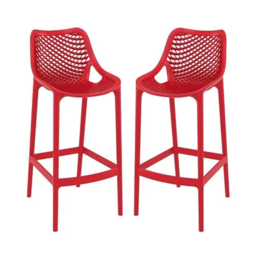 Home Square Polypropylene Patio Bar Stool in Red - Set of 2