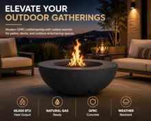 Golden Flame 42 Inch Round Natural Gas Fire Pit – GFRC Outdoor Fire Bowl with 65,000 BTU Stainless Steel Burner, Push Button Ignition & Protective Cover – Modern Patio Fire Table – Sand
