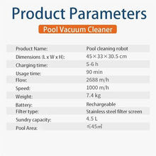 Cordless Robotic Pool Cleaner,Automatic Pool Robot Vacuum with Max 90 Mins Working Time, Self-Parking,Robotic Swimming Pool Cleaner for Above