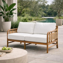 Hives & Honey Westwood Outdoor Loveseat, 58" Grade-A Teak Patio Sofa with Handwoven Rope, Quick-Dry Cushions, Modern Outdoor Seating, White