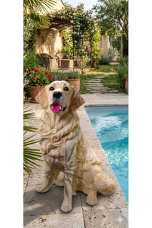 SODEF Decorative Golden Dog Statue 20.5 x 14.6 inches for Outdoor Villa Balcony Garden Meditation Pose Spiritual Ambiance Polyester Hand-Painted Accent Piece - Green